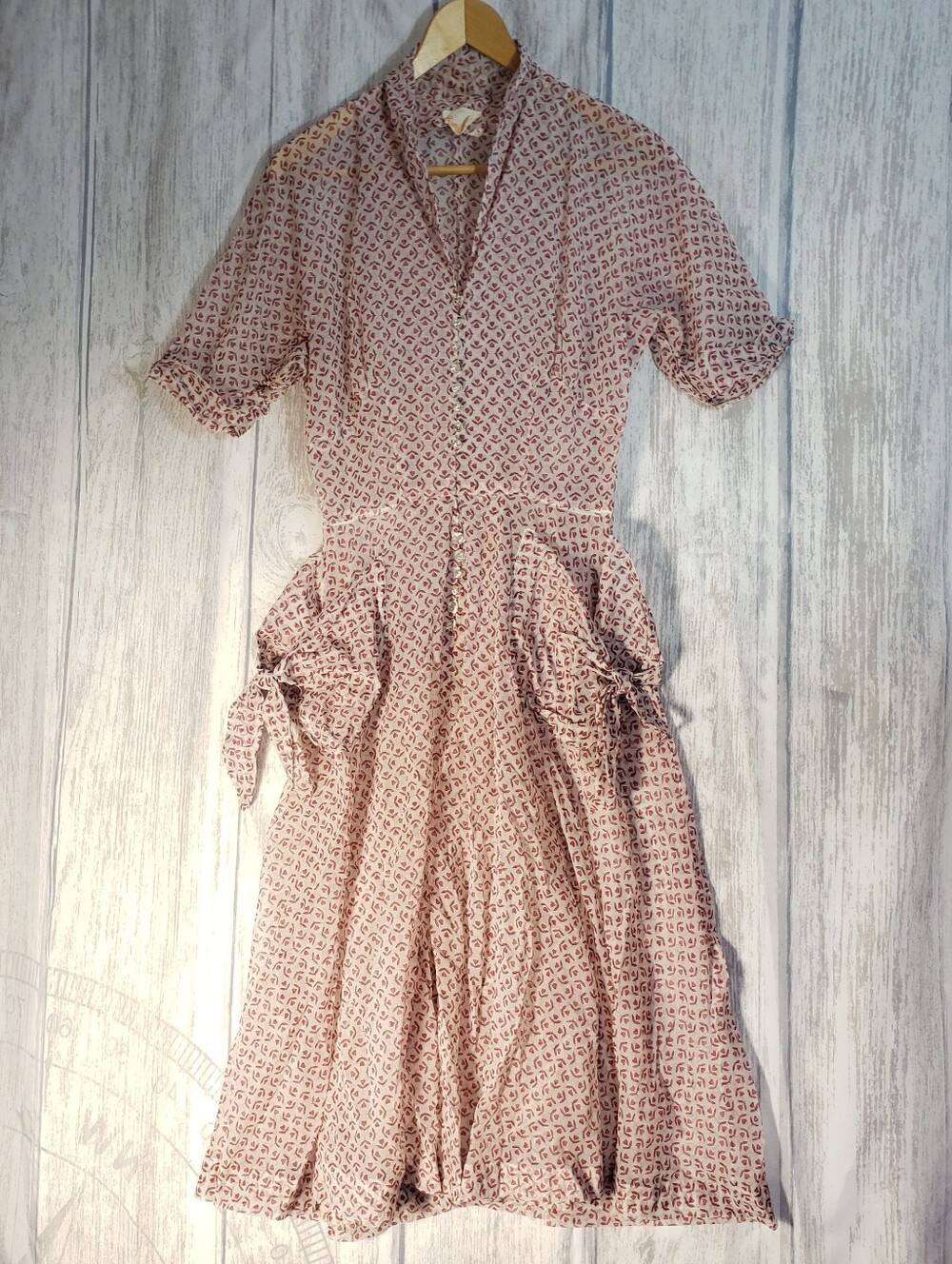 Vtg 1940s day dress mid-century label Betty Hartford Rhinestone Buttons Sz 10
